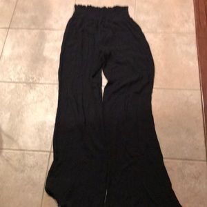 Gauze ruffled elastic waistband pant